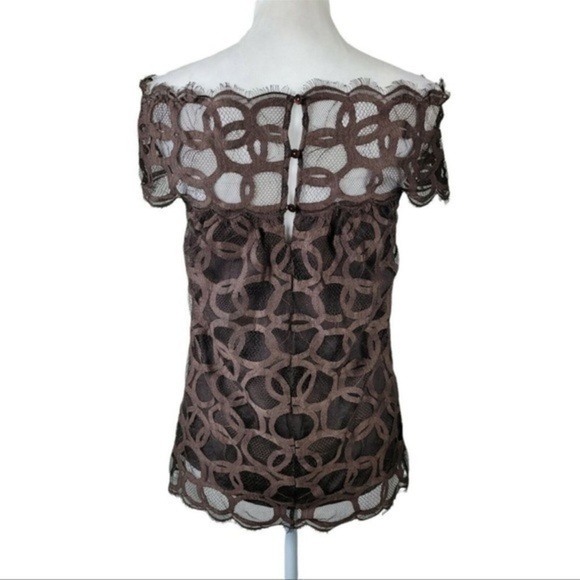 Robert Rodriguez Off The Shoulder Top Lace Over Silk Brown Sz 0 - Picture 5 of 11